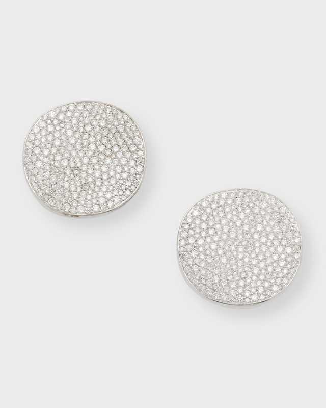 Large Flower Disc Clip Earrings in Sterling Silver with Diamonds